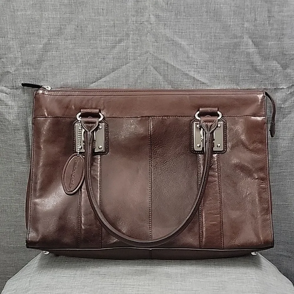 Wilson's VTG Women's Dark Brown Leather Briefcase Silver Hardware Computer Bag
